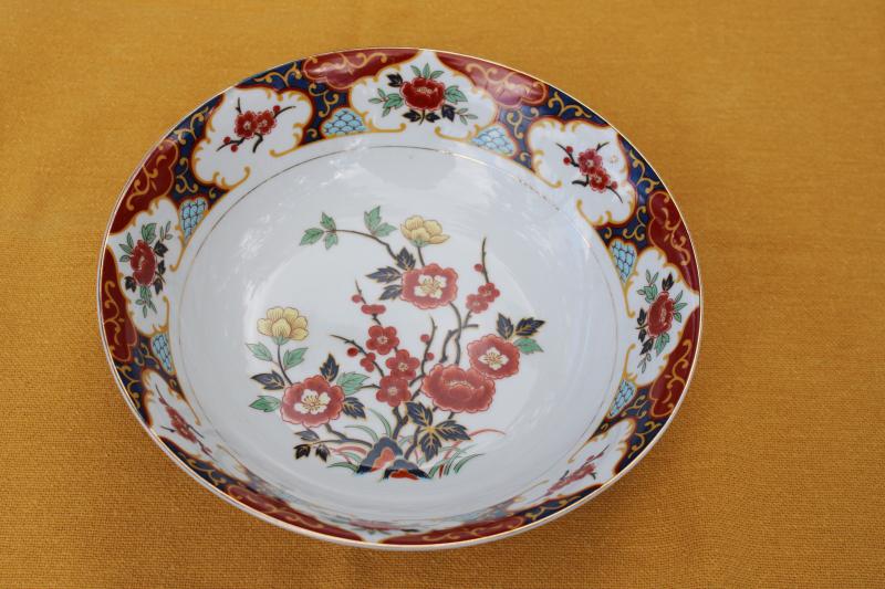 red & blue Imari pattern large round bowl vintage Momayama Kyoto fine china Japan