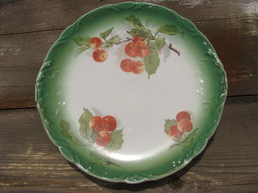 red cherries antique china cake or sandwich serving plate / round tray