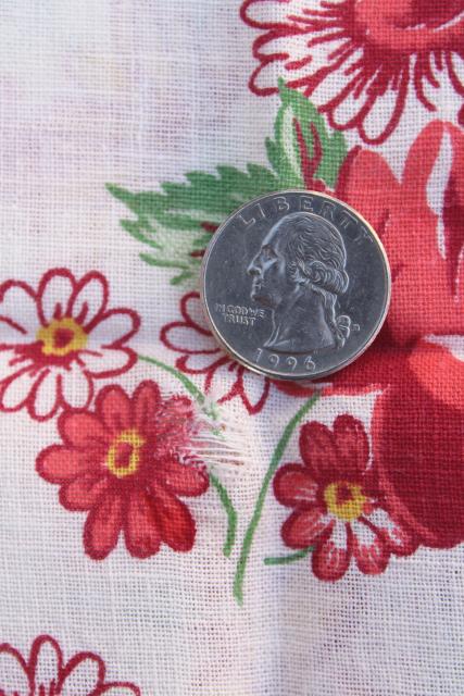 red & coral roses & yellow daisies vintage print cotton feed sack fabric