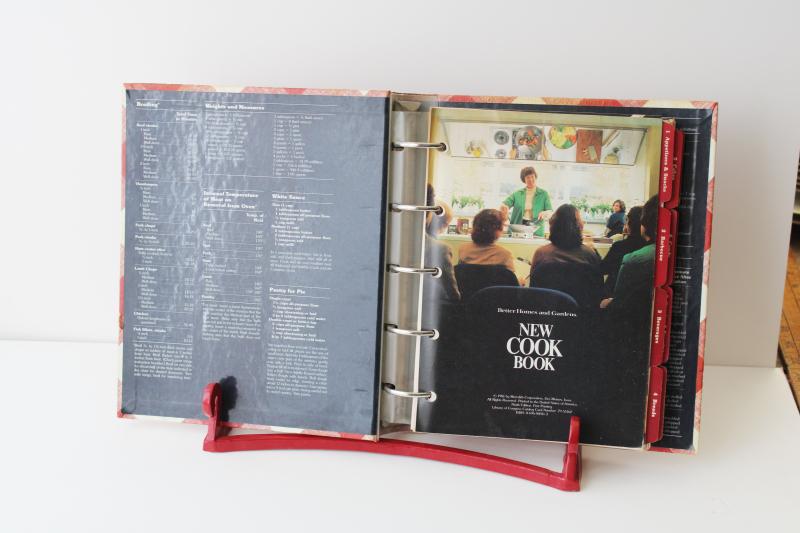 red enamel cast iron easel book stand, kitchen cookbook holder or display rack