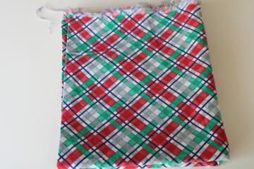 red / green / grey checked plaid print cotton feedsack fabric, 40s 50s vintage