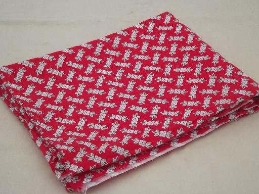 red print vintage cotton fabric feed sack / grain bag w/ original stitching