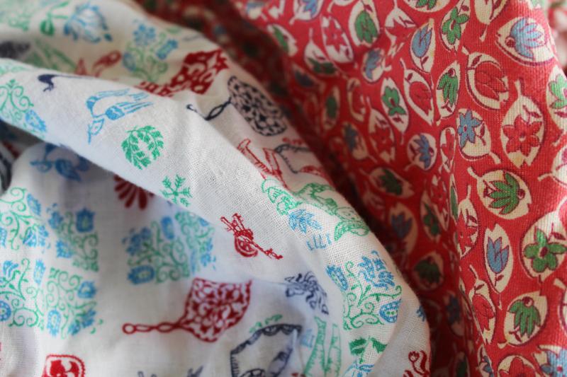 red prints 30s 40s 50s vintage cotton feedsack scrap fabric for quilting sewing projects
