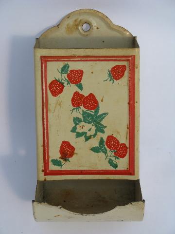 red strawberry match safe, vintage wall mount box for kitchen matches box