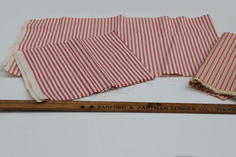 red striped cotton remnants lot, quilting fabric  pillow ticking pieces primitive country farmhouse