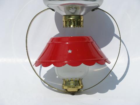 Red Tole Shade Cute Little Vintage Ceiling Light For Kitchen Or Cabin