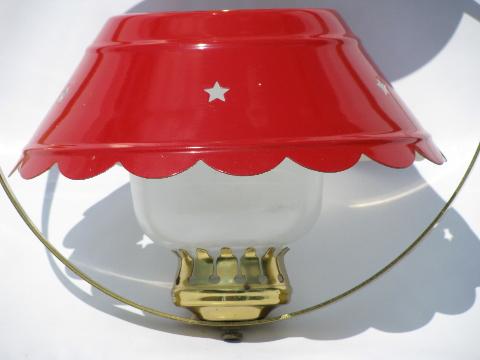 Red Tole Shade Cute Little Vintage Ceiling Light For Kitchen Or Cabin