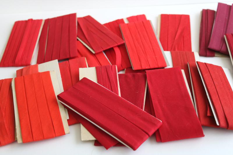 red, wine, peach lot vintage seam tape, cotton & blend bias binding for sewing projects