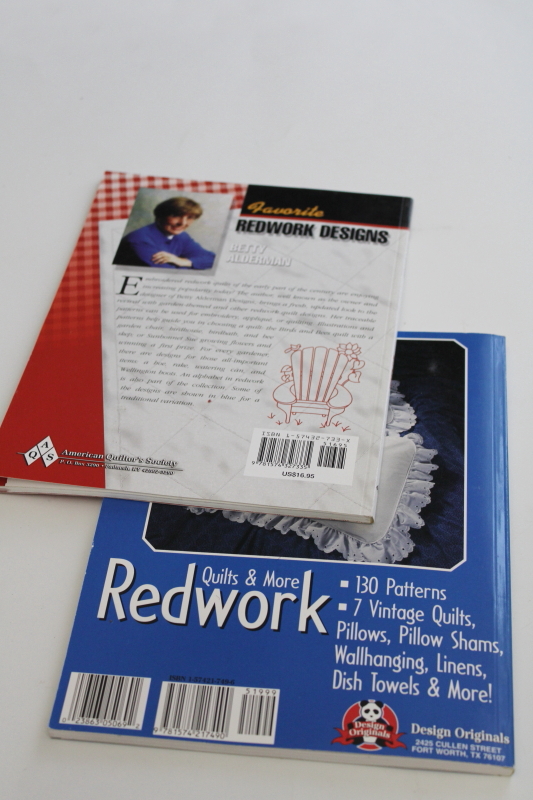 redwork embroidery books, full size vintage style designs to embroider red or blue