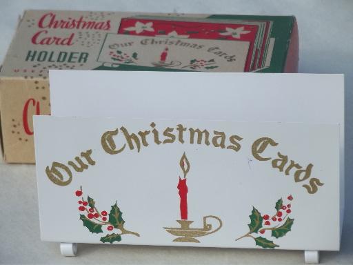 retro 50s vintage Christmas print metal card file box & letter holder