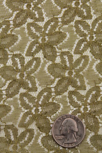 retro 60s 70s vintage green lace fabric, allover full width lace for sewing or crafts