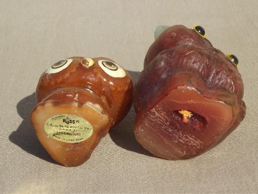 retro 70s owl candles, Halloween fall holiday  candle lot, grumpy owls! 