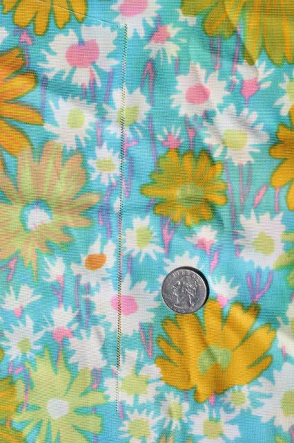 retro 70s polyester fabric, vintage poly tricot knit w/ mod loud floral print