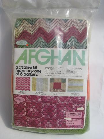 retro afghan kit, knit or crochet throw, yarn and patterns