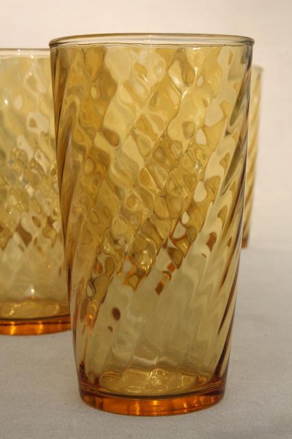 5 AMBER DOT Glasses Vintage Set Short Cocktail Tumbler Glass Cups Gold  Marigold Circle Pattern Kitchen Dining Drinkware Barware 80s 