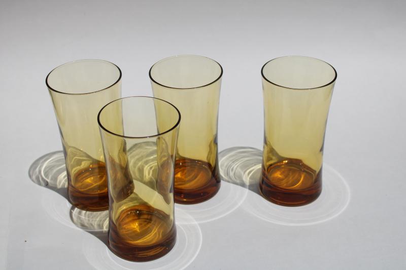 retro bar drinking glasses, vintage Libbey amber glass tumblers set of six