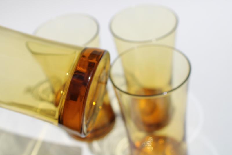 retro bar drinking glasses, vintage Libbey amber glass tumblers set of six