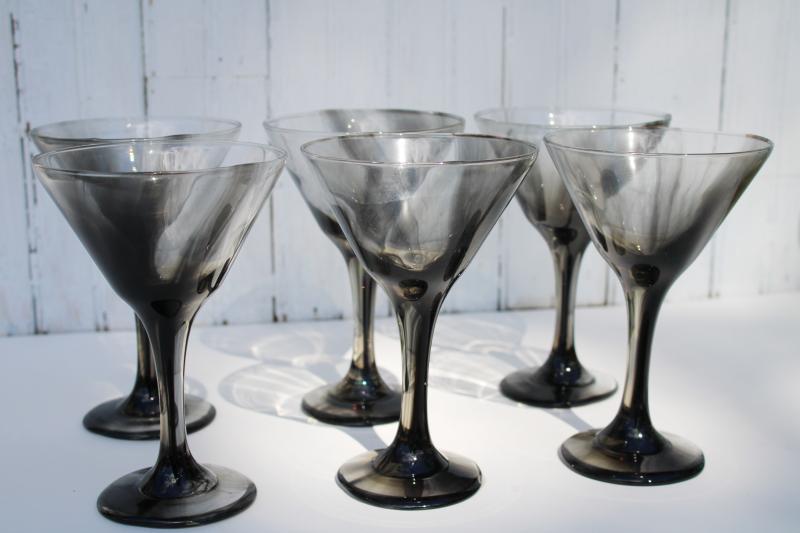 retro barware, vintage grey smoke slag glass cocktail glasses for huge martini or mixed drinks