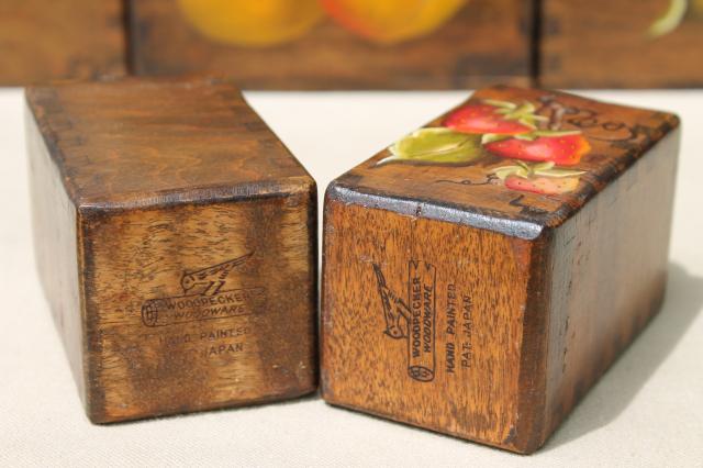 retro country kitchen wood box canisters w/ hand-painted fruit, tole paint canister set