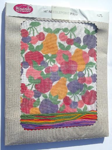 retro fruit needlepoint pillow kit, print canvas and wool tapestry yarn