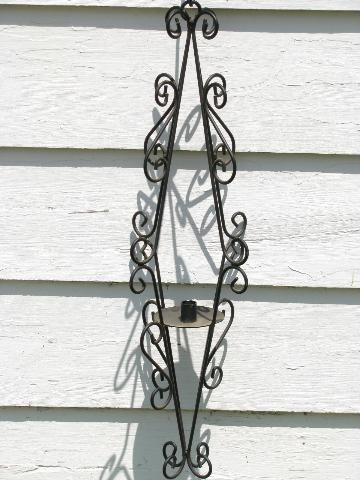 retro gothic wrought iron, huge vintage candle lamp, wire scrollwork