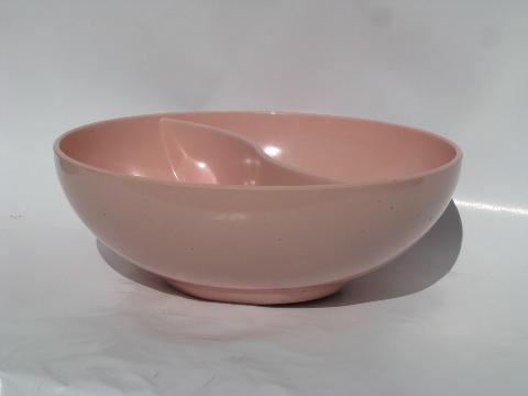 retro mid-century vintage pink melmac divided bowl, salad bowls