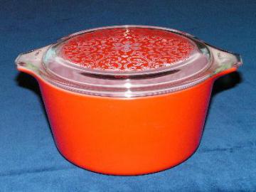 retro pyrex cinderella casserole, flame orange