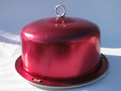 retro red 1950s vintage anodized colored aluminum cake cover / potluck carrier