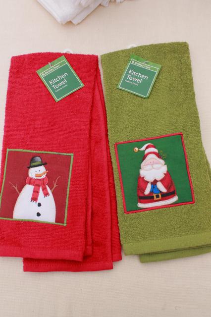 retro vintage Christmas towels, potholders etc. lot unused holiday kitchen linens