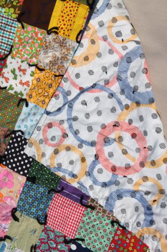 retro vintage boho crazy quilt, patchwork blocks in bright cotton prints & colors