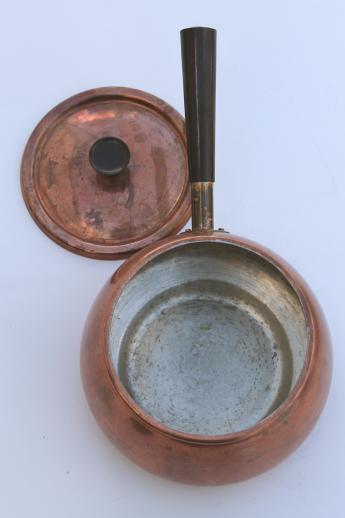 retro vintage copper fondue pot & warming stand, Portugal copper ware