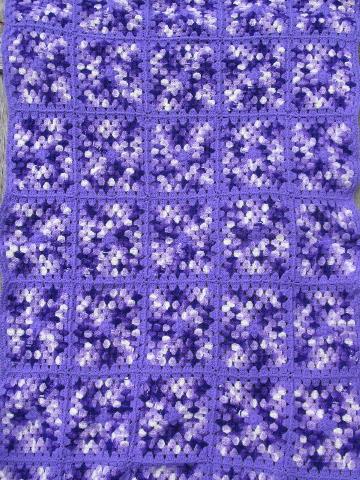 retro vintage granny square crochet afghan blanket, lavender / purple