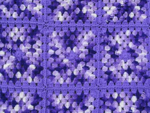 retro vintage granny square crochet afghan blanket, lavender / purple