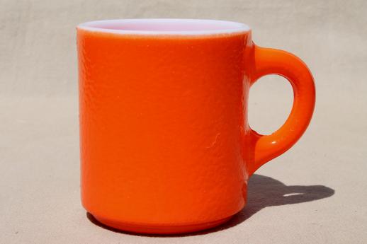 retro vintage heat proof milk glass coffee mug w/ fired on orange color