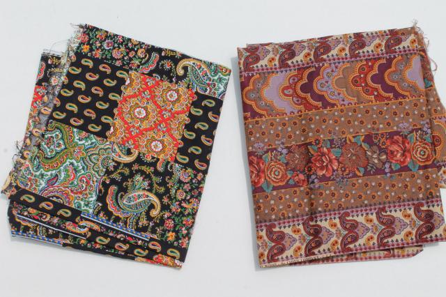 retro vintage paisley print fabric lot, bohemian gypsy red & jewel colors