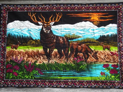 retro wall art, vintage deer print wall hanging for cabin, lodge or camp