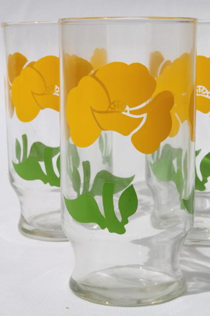 retro yellow poppies print flowers milk glasses, vintage swanky swig tumblers