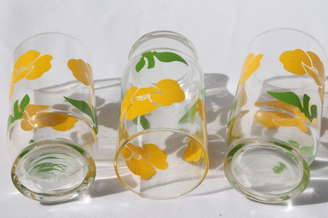 retro yellow poppies print flowers milk glasses, vintage swanky swig tumblers