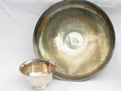 revere style vintage silver plate bowls, dip / sauce bowl & relish or cracker tray