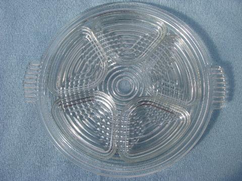 ring pattern Manhattan glass divided dishes & handled serving tray
