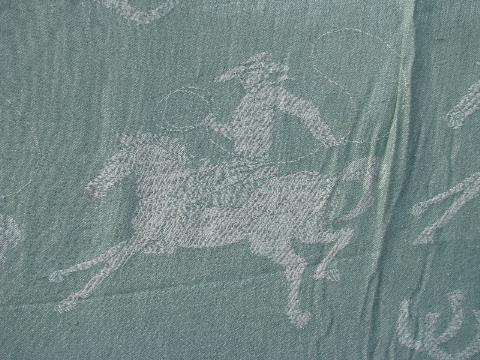 rodeo cowboy vintage 1950s woven cotton bedspread, jadite green
