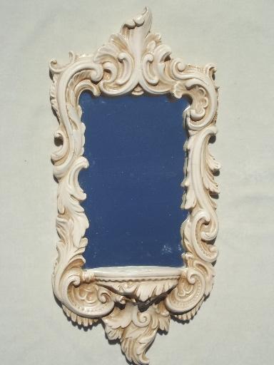Romantic Vintage Chalkware Plaster, Vintage Plaster Frame Mirror