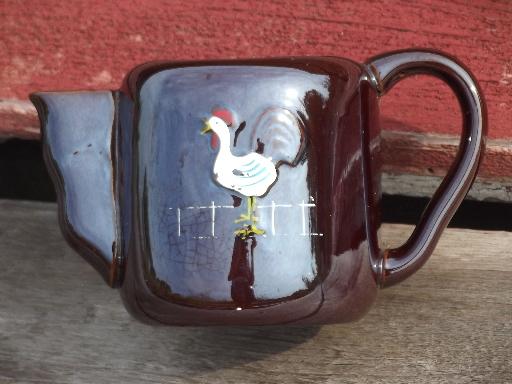 rooster crowing vintage handpainted Japan redware teapot for morning tea