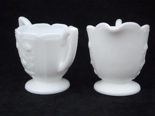 rose leaf milk glass cream pitcher and sugar set, vintage Imperial glass