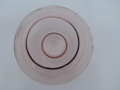 rose pink flower / candle bowl vase, hand-blown glass L E Smith label