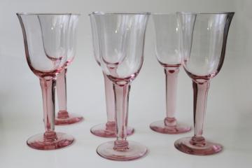 rose pink hand blown glass water glasses, big chunky wine glasses rustic vintage style