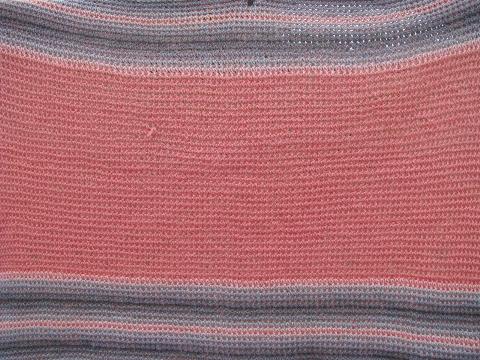 rose-pink / grey, vintage crochet afghan lap blanket throw