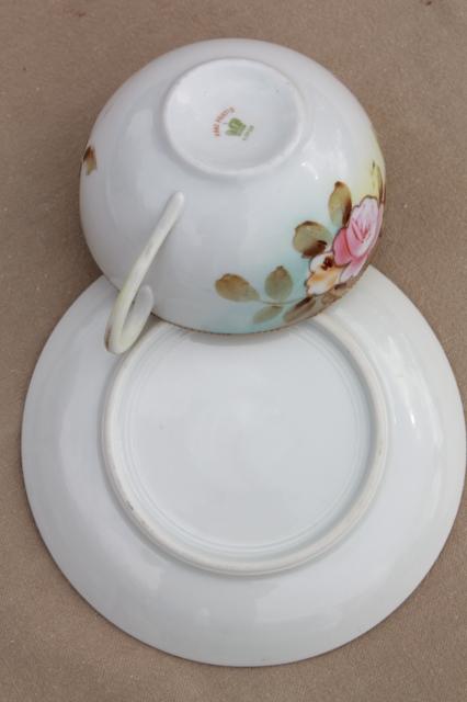 roses & gold moriage hand painted Nippon china, antique vintage tea cups & saucers
