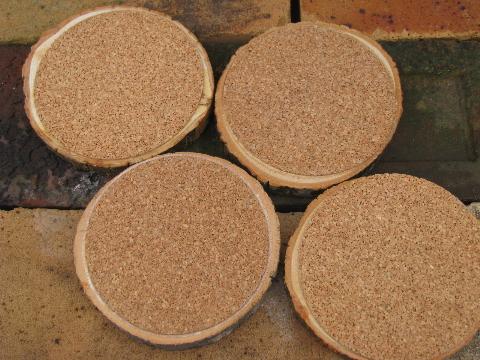 rough wood coasters for lodge, cabin or camp, log slices w/ bark