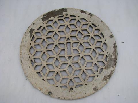 round antique architectural heating register grate or grill, arts & crafts mission vintage